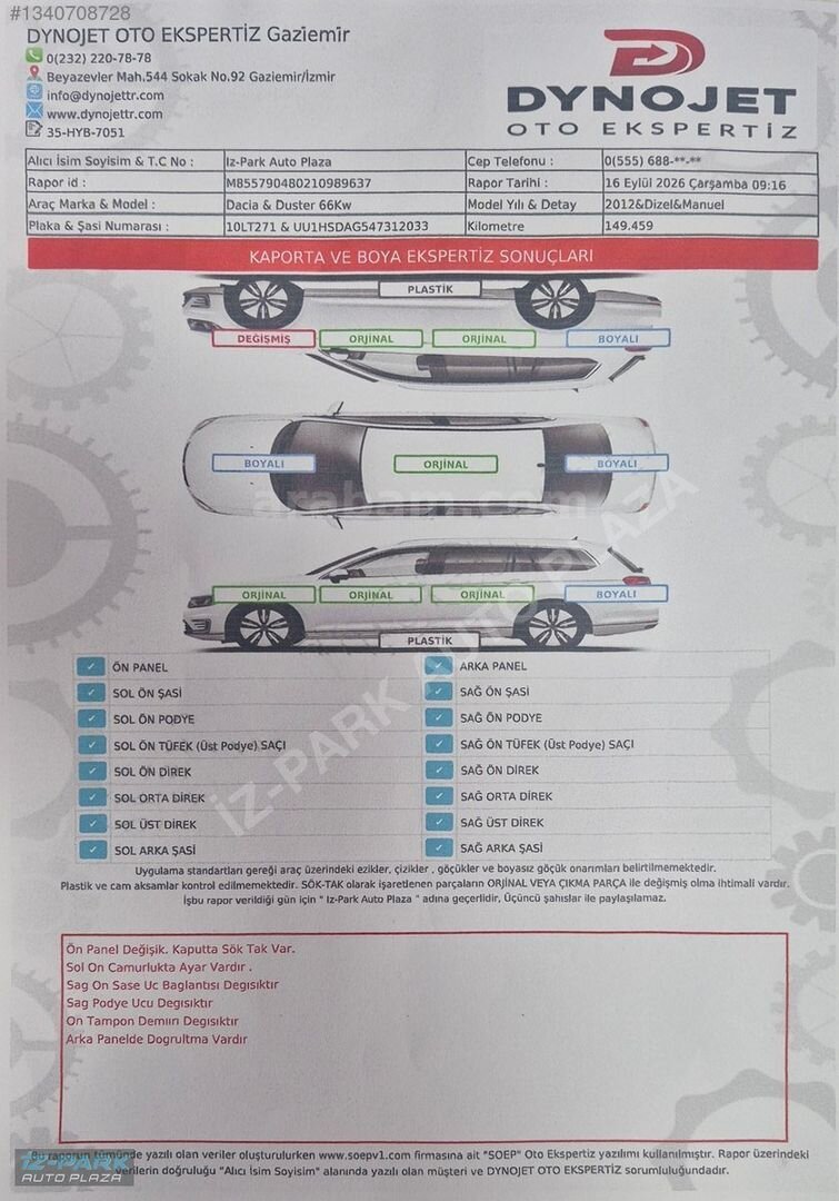 İZ-PARK AUTO 2012 DUSTER 1.5 DCİ AMBİANCE 4x2 EURO-5 149.500KM!! 2
