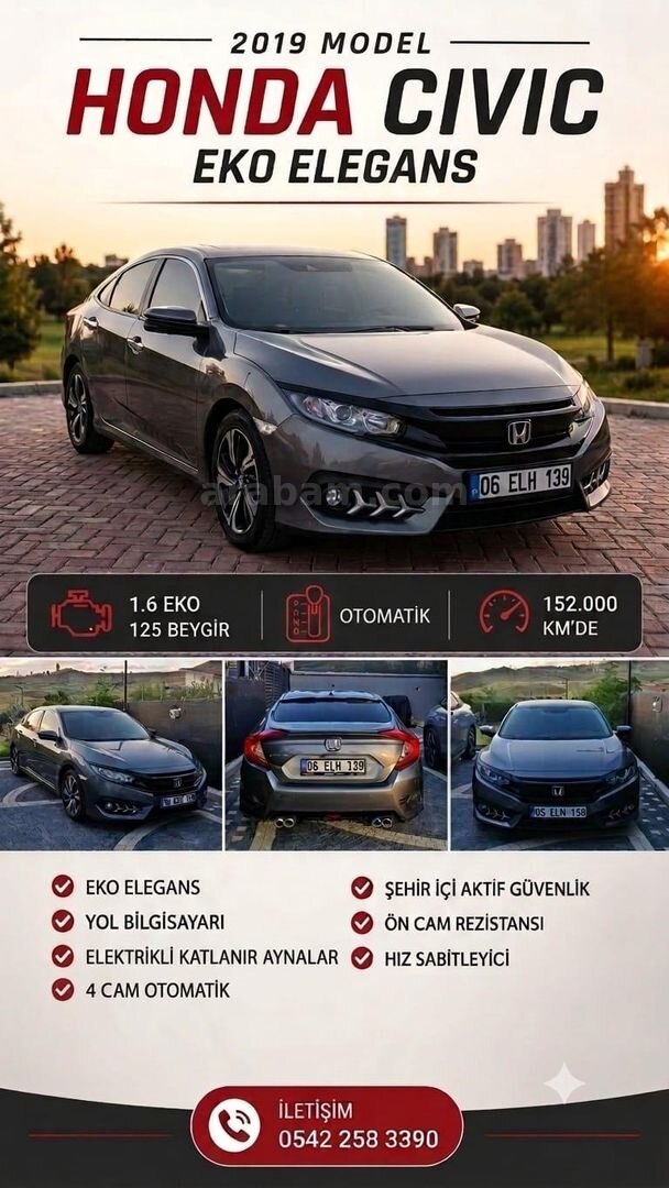 Sahibinden Honda Civic 1.6i VTEC Eco Elegance 2019 Model Ankara 156.000 km Füme 3