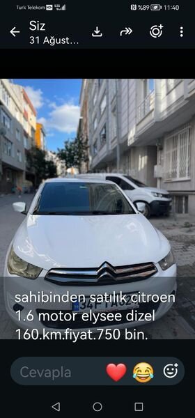 Sahibinden Citroen C-Elysée 1.6 HDi Attraction 2016 Model 160.000 km Beyaz