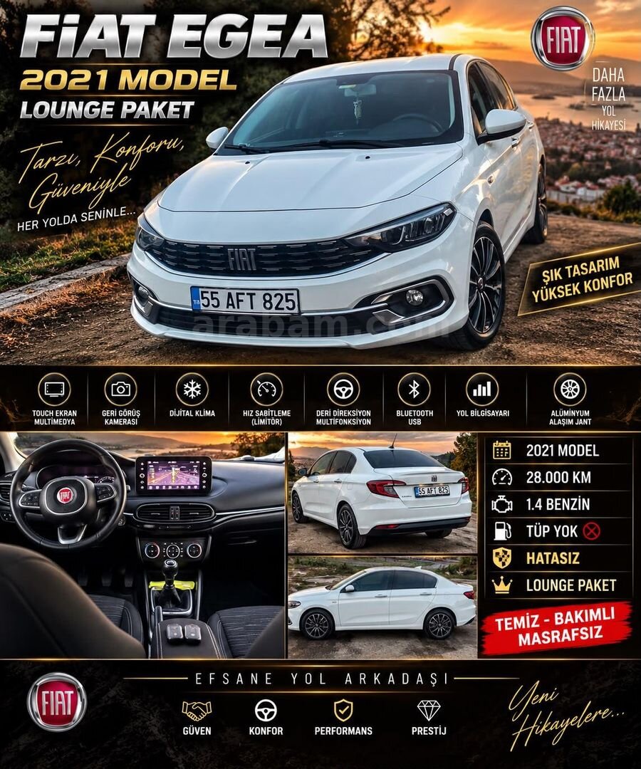 Sahibinden Fiat Egea 1.4 Fire Lounge 2021 Model İstanbul 28.000 km Beyaz 1