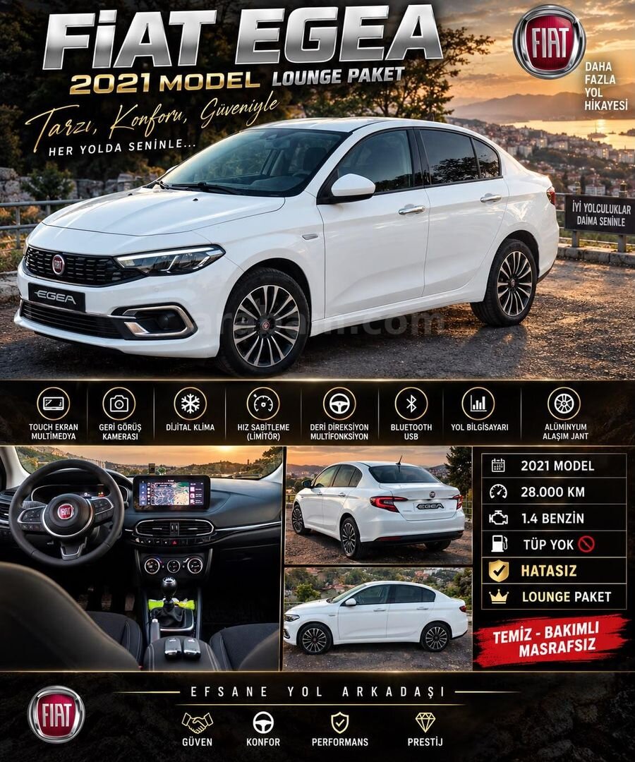 Sahibinden Fiat Egea 1.4 Fire Lounge 2021 Model İstanbul 28.000 km Beyaz 2