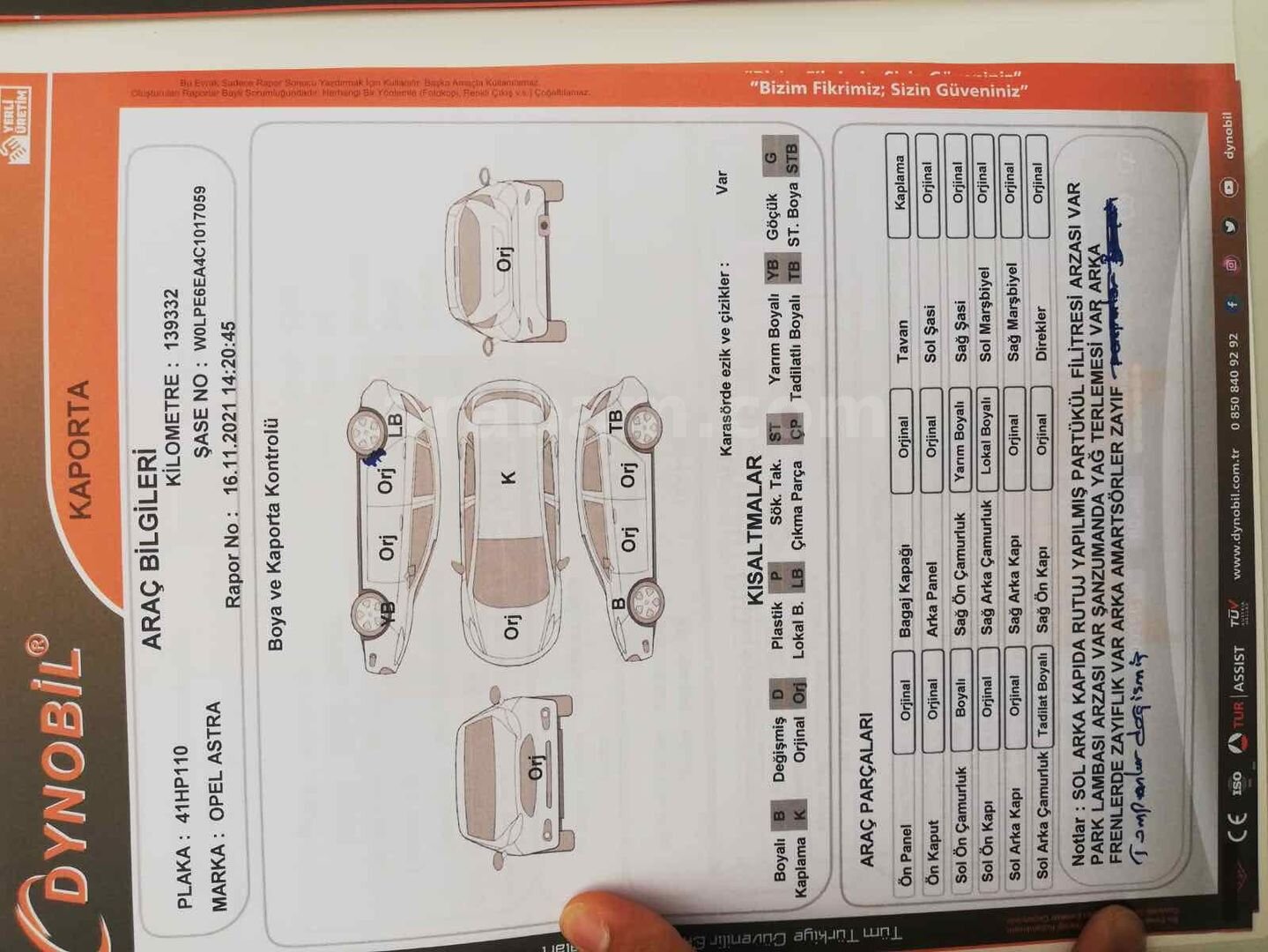 Myonsan様　オーダーページ Sahibinden Opel Astra 1.3 CDTI Cosmo 2012 Model Denizli 215.000 KM